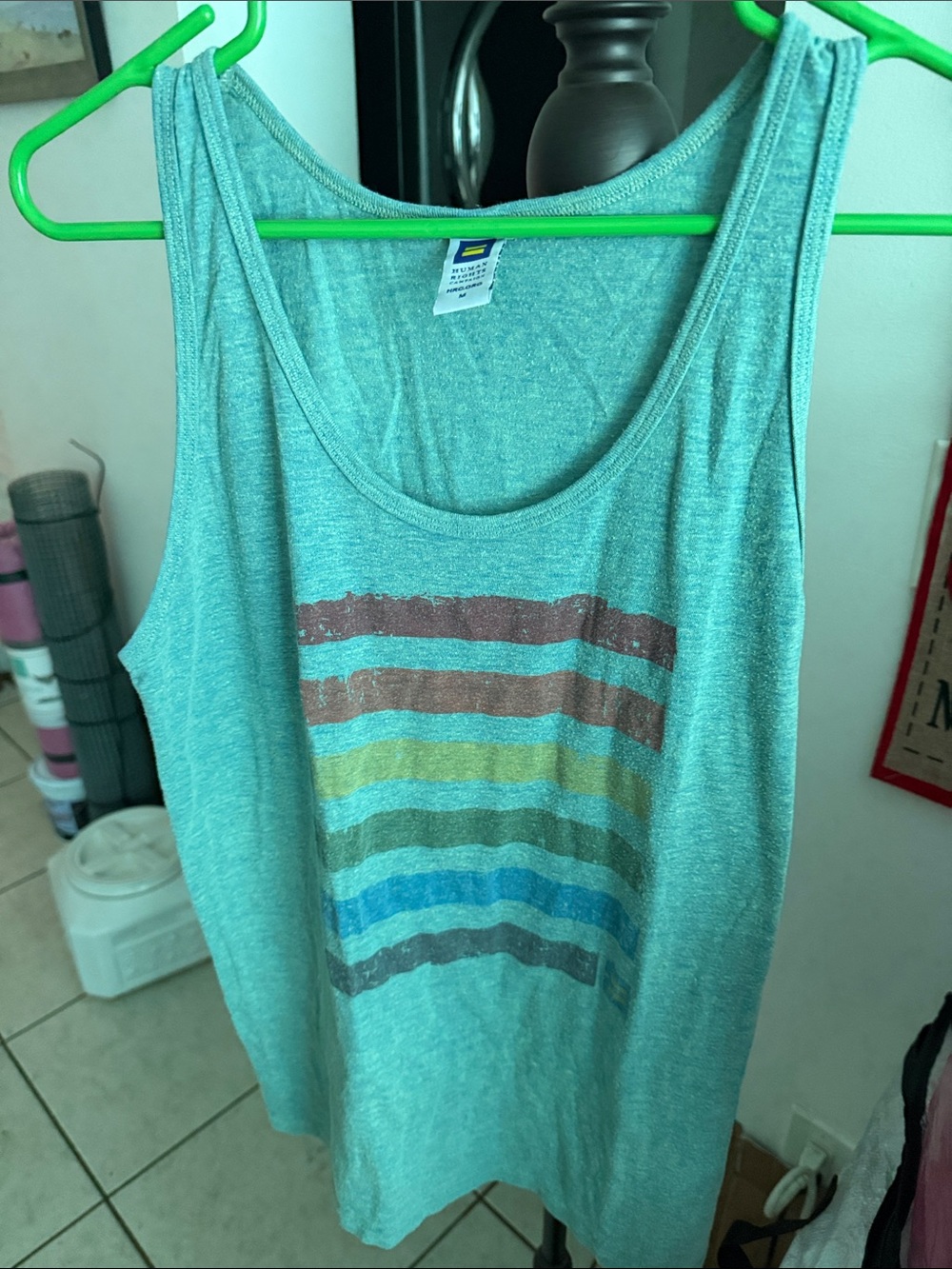 Heather Teal Striped Scoop Neck Tank Top